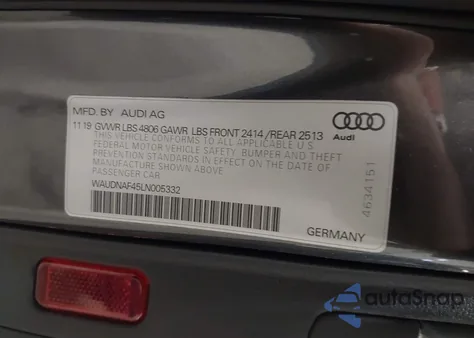 2020 Audi A4 Premium 45 Tfsi Quattro S Tronic z USA, uszkodzony, nr VIN WAUDNAF45LN005332